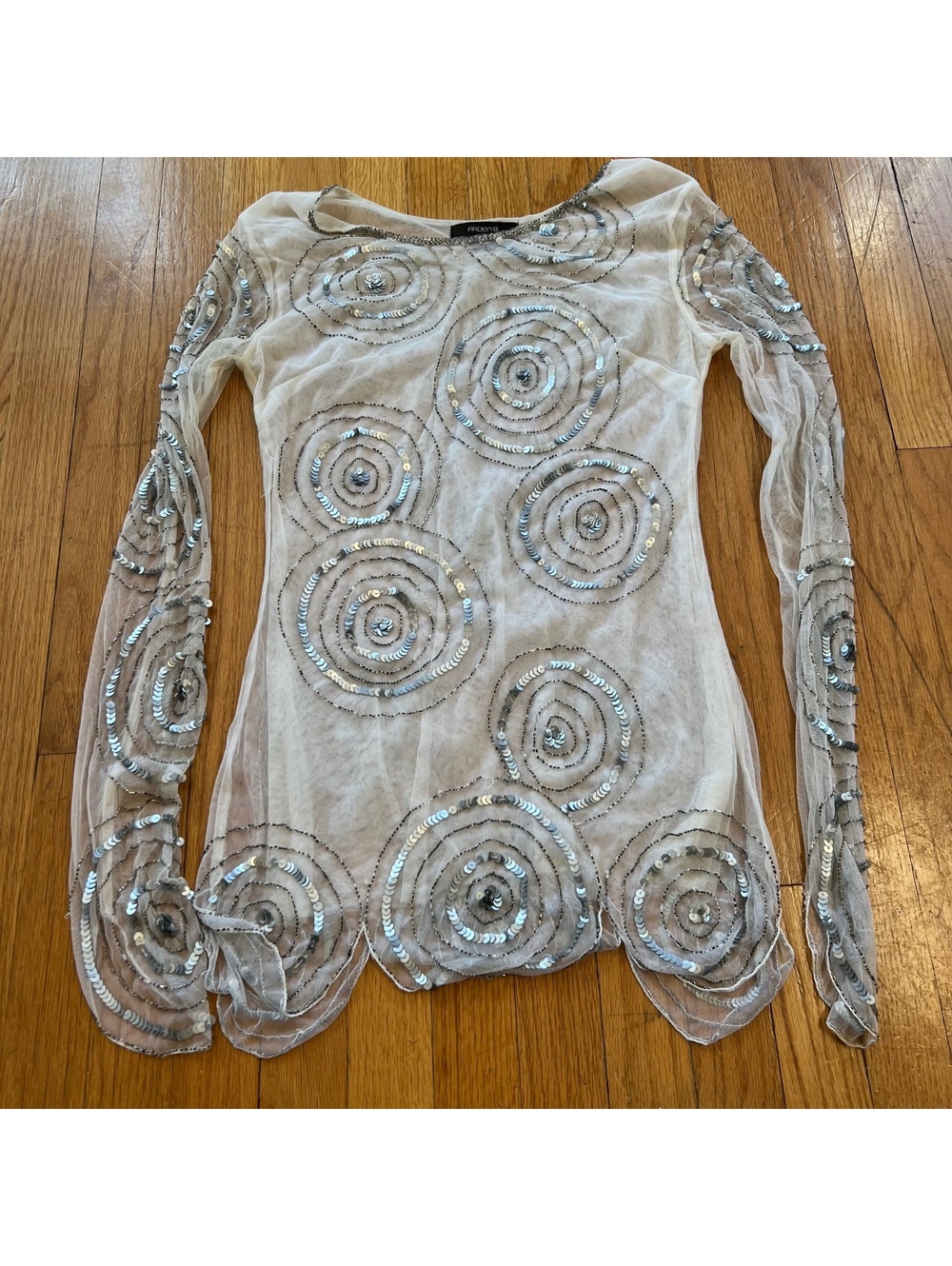 Vintage Y2K whimsical swirl pattern mesh dress
